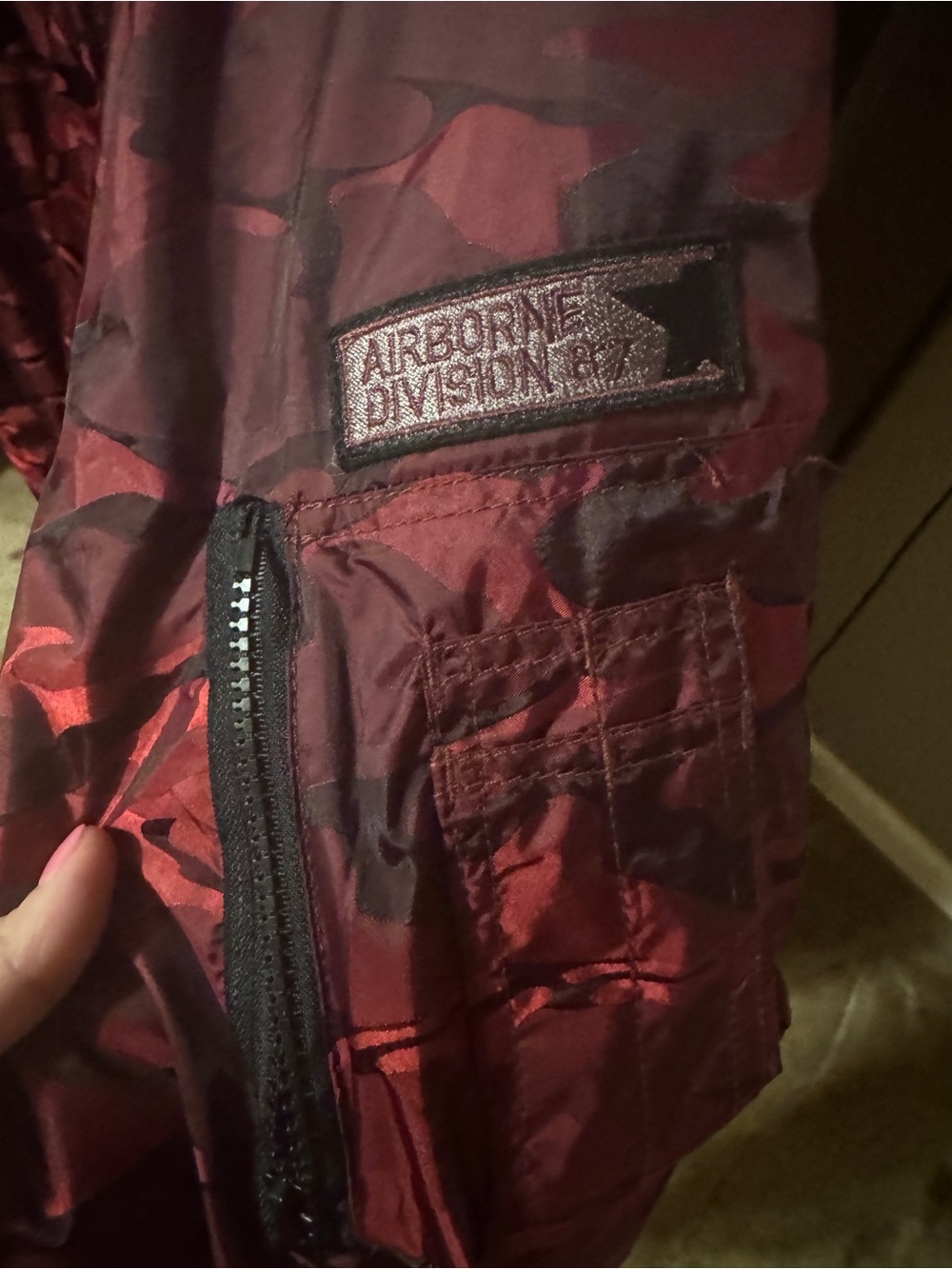 Red Camo Bomber Jacket with Hood - Men's - Picture 6 of 10